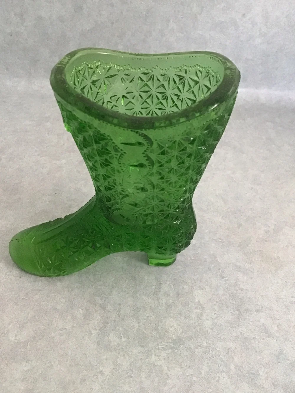 Vintage Green Glass Boot Vase